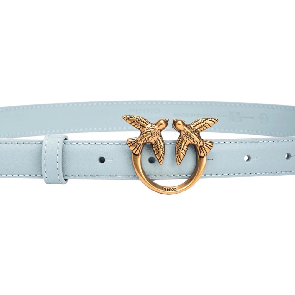 Pinko Women's Love Berry Belt H2 Gold Buckle Light Blue
